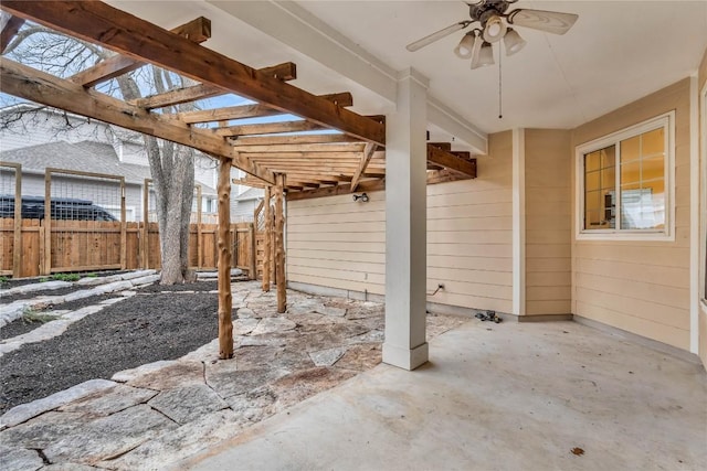 view of patio with a pergola and ceiling fan