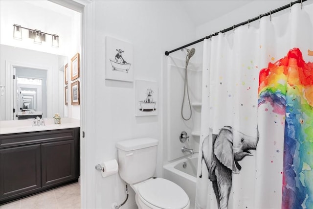 312 Olinda Way, Liberty Hill, TX 78642 - full bath featuring toilet, tile patterned flooring, vanity, and shower / bathtub combination with curtain