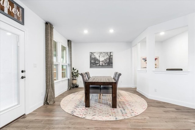 312 Olinda Way, Liberty Hill, TX 78642 - dining room featuring light wood finished floors, baseboards, and recessed lighting