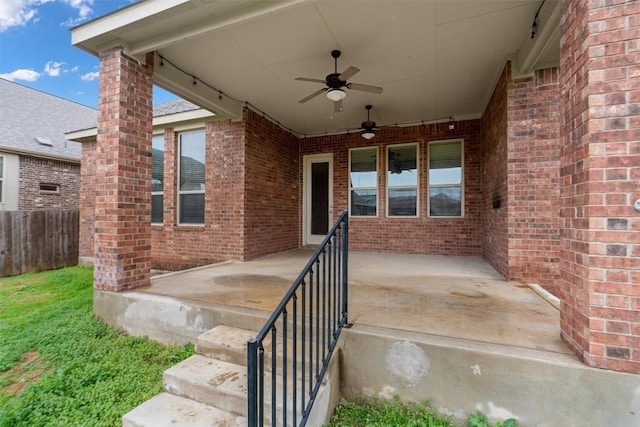 view of patio featuring ceiling fan