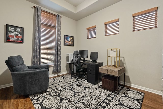 office area with wood-type flooring