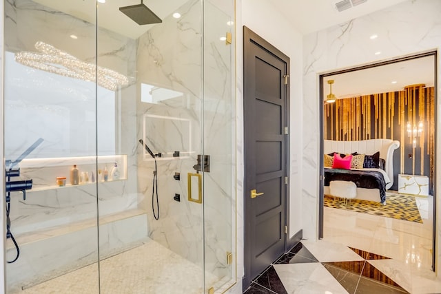 12885 Park Dr, Austin, TX 78732 - full bathroom with marble tiled floors and a marble finish shower