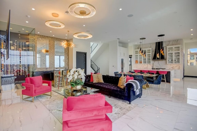 12885 Park Dr, Austin, TX 78732 - lobby with stairs, recessed lighting, and a sink