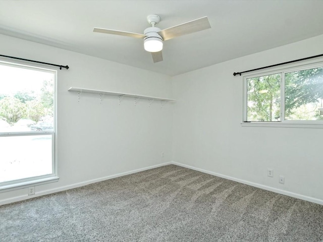 empty room with carpet flooring and ceiling fan