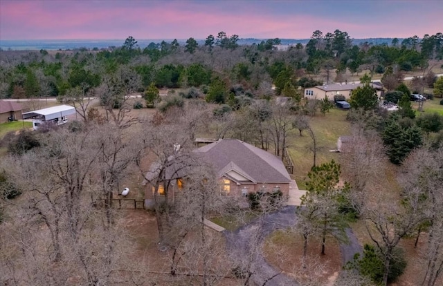 view of aerial view at dusk