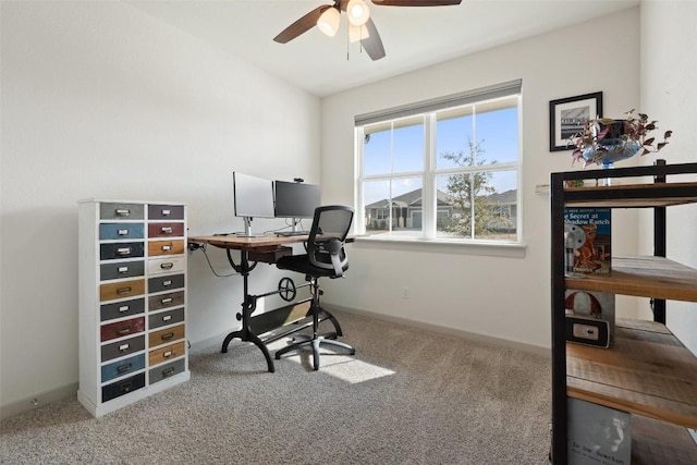 116 Big Cypress Bayou Rd, Hutto, TX 78634 - home office featuring a ceiling fan, carpet, and baseboards