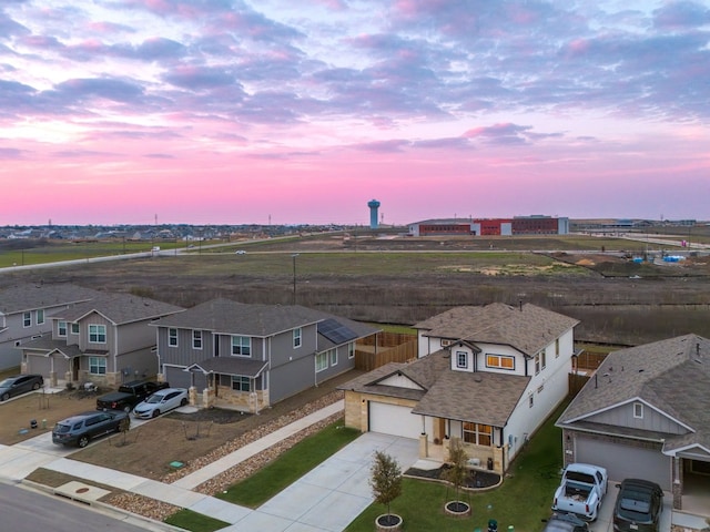 view of aerial view at dusk