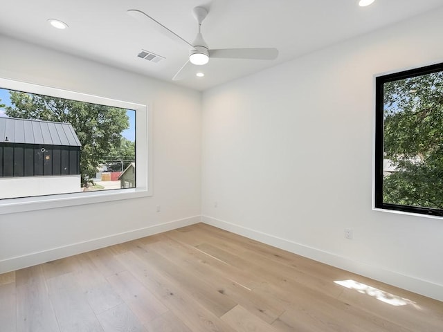 2903 E 14th St Unit 1, Austin, TX 78702 - spare room with baseboards, light wood-style floors, ceiling fan, and recessed lighting