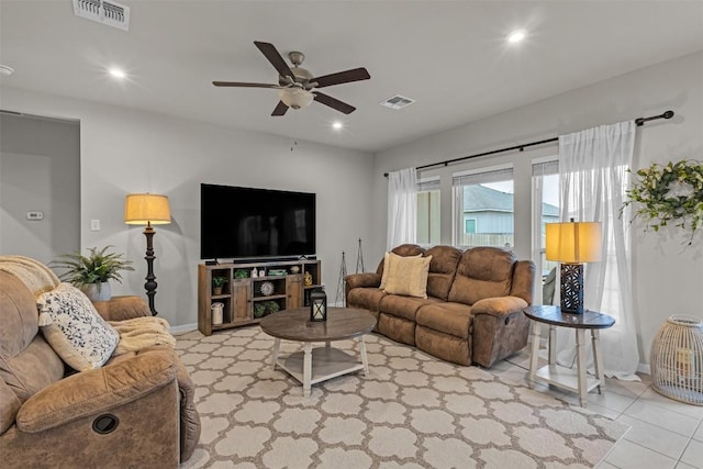 2221 Clove Ct, Temple, TX 76501 - living room featuring light tile patterned floors and ceiling fan