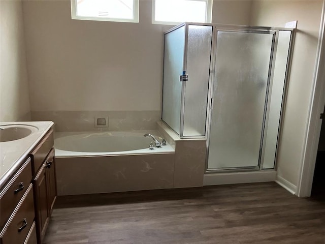 103 Wild Rose Dr, Georgetown, TX 78633 - bathroom featuring plenty of natural light, vanity, a bath, and wood finished floors