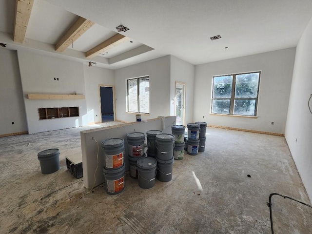 living room with a tray ceiling