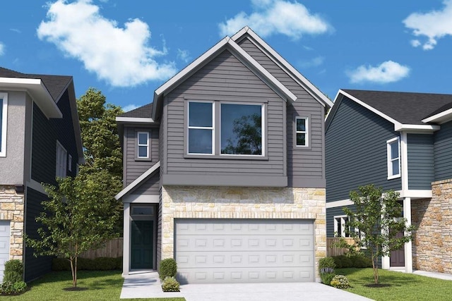 view of front facade featuring a garage and a front lawn