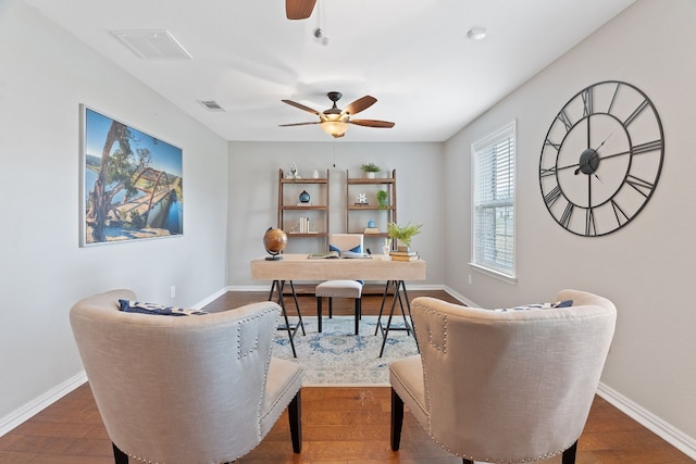 1526 Shenandoah Dr, Cedar Park, TX 78613 - office area featuring a ceiling fan, baseboards, and wood finished floors