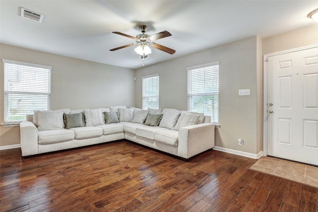 218 Cloud Rd, Hutto, TX 78634 - living area featuring ceiling fan, wood finished floors, and baseboards