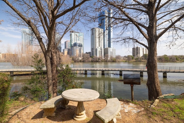 view of dock featuring a water view