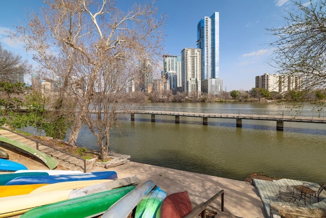 view of dock featuring a water view