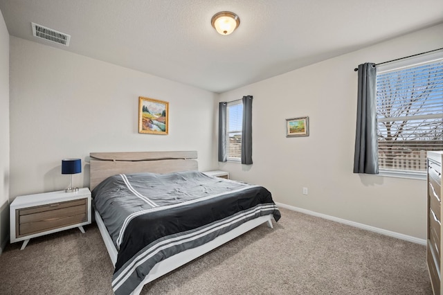 bedroom featuring carpet and a textured ceiling