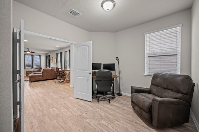 office area with light wood-type flooring