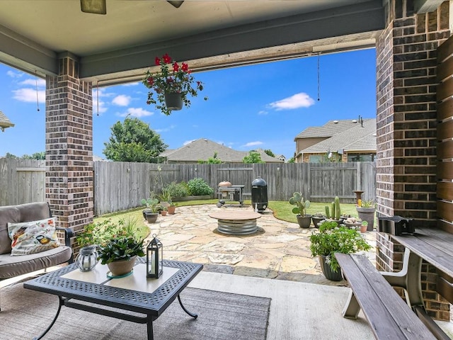1533 Cresson Trl, Leander, TX 78641 - fenced backyard featuring a patio and a grill