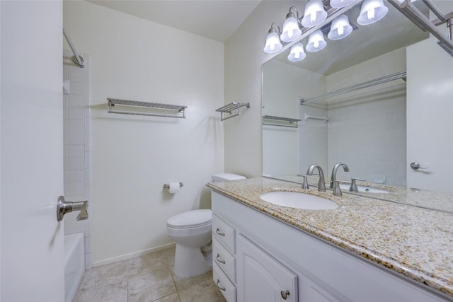 full bathroom with vanity, tile patterned floors,  shower combination, and toilet