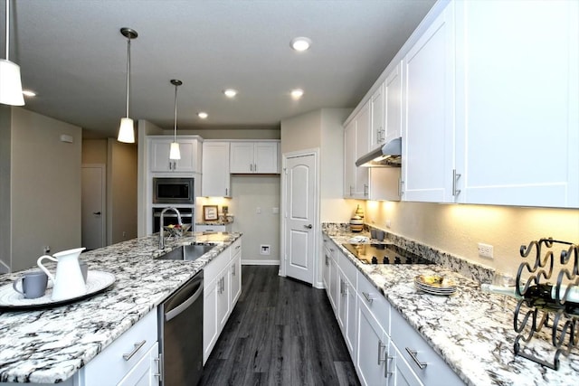 3 Pacific Loon St, Leander, TX 78641 - kitchen featuring stainless steel appliances, dark wood-style flooring, white cabinets, and recessed lighting