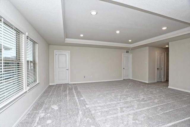 3 Pacific Loon St, Leander, TX 78641 - empty room with a raised ceiling, carpet, ornamental molding, and recessed lighting