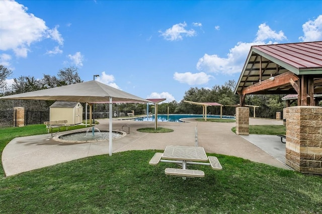3 Pacific Loon St, Leander, TX 78641 - view of community with a storage shed, a patio, a swimming pool, and a gazebo