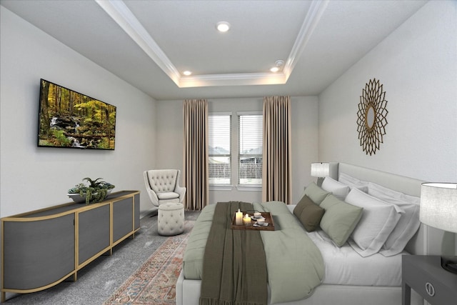 3 Pacific Loon St, Leander, TX 78641 - carpeted bedroom with recessed lighting, a raised ceiling, and crown molding