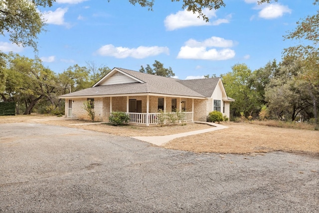 view of front of property with covered porch and roof with shingles