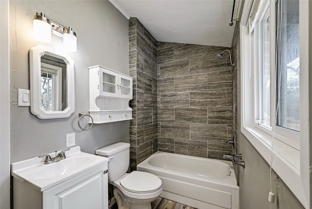 148 W Castleshoals Dr, Granite Shoals, TX 78654 - bathroom with toilet, vanity, and shower / bathtub combination