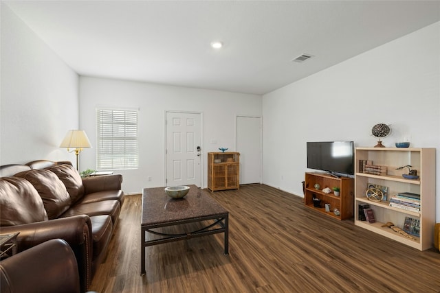 living room featuring dark hardwood / wood-style flooring