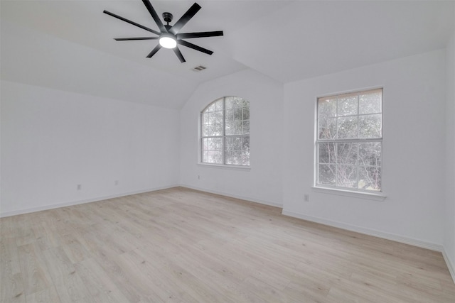 13701 Glen Mark Dr, Manor, TX 78653 - unfurnished room with a ceiling fan, lofted ceiling, and light wood-style floors