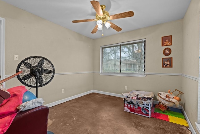 playroom featuring ceiling fan