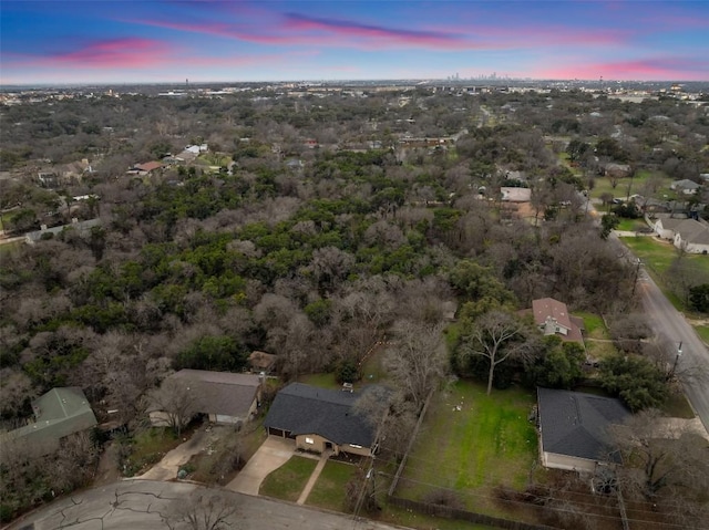 view of aerial view at dusk