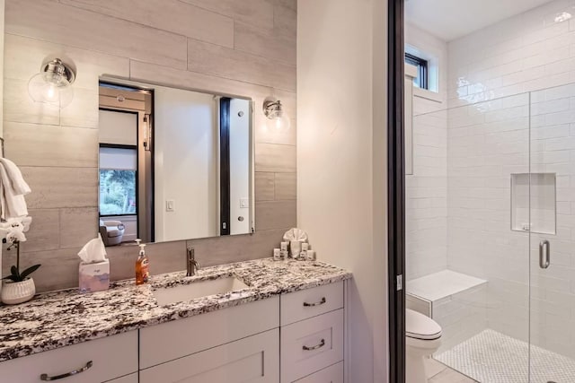 19217 Lost Tree Cv, Spicewood, TX 78669 - bathroom with plenty of natural light, vanity, and a shower stall