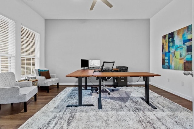 872 Wild Pecan Loop, Buda, TX 78610 - office space with dark wood-style flooring, baseboards, and ceiling fan