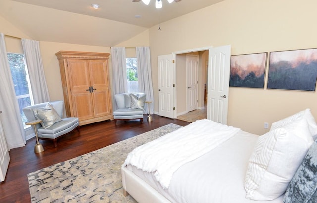 11409 Cezanne Ct, Austin, TX 78726 - bedroom featuring vaulted ceiling, wood finished floors, multiple windows, and baseboards