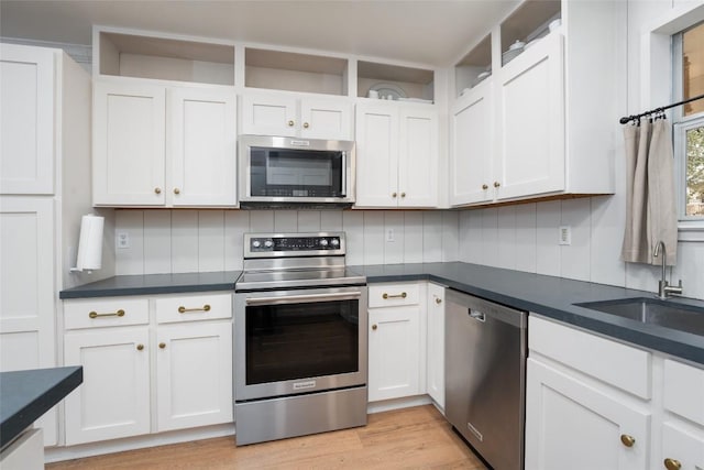 kitchen with white cabinetry, sink, decorative backsplash, and appliances with stainless steel finishes