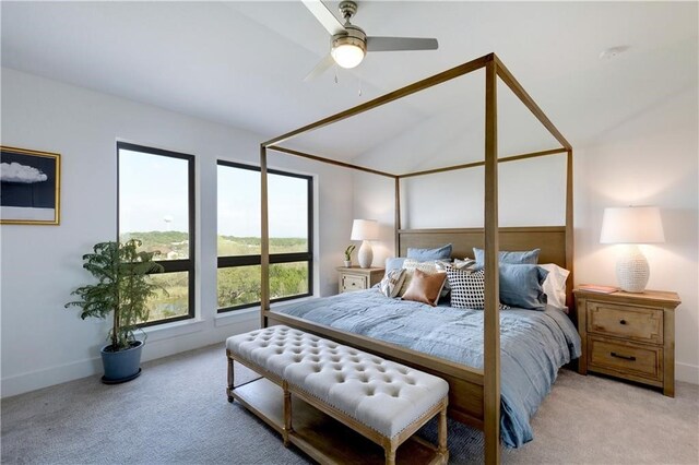 2050 Lohmans Spur Rd Unit 102, Lakeway, TX 78734 - bedroom with light carpet, vaulted ceiling, and ceiling fan