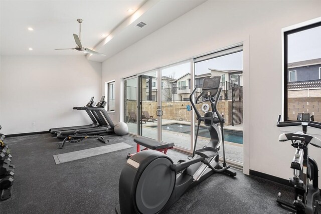 2050 Lohmans Spur Rd Unit 102, Lakeway, TX 78734 - workout area featuring a ceiling fan and baseboards