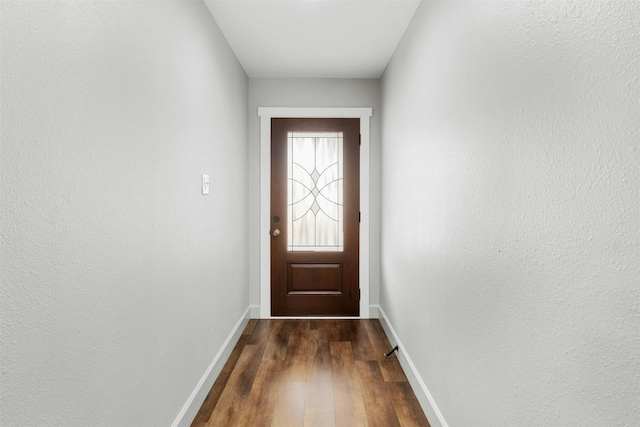 10113 Quail Hutch Dr, Austin, TX 78758 - doorway to outside with dark wood-style flooring and baseboards
