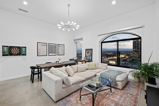 507 Sabine St Unit 907, Austin, TX 78701 - living room featuring a chandelier, recessed lighting, and baseboards