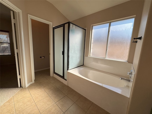 bathroom featuring tile patterned floors and plus walk in shower