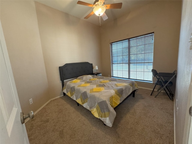 bedroom with carpet flooring and ceiling fan