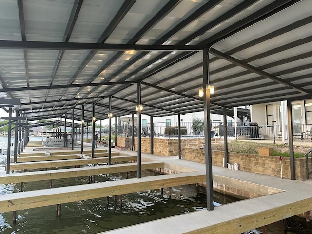 view of dock with a covered structure