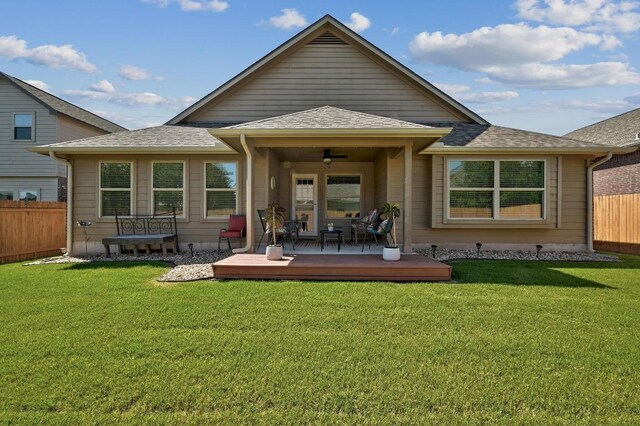 1017 Matheson Dr, Leander, TX 78641 - back of house with a ceiling fan, a wooden deck, and a shingled roof