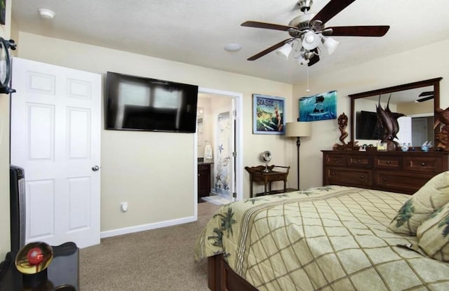 bedroom featuring carpet floors and ceiling fan