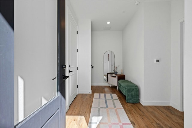 3809 Valley View Rd Unit 19, Austin, TX 78704 - hall with wood finished floors, baseboards, and recessed lighting