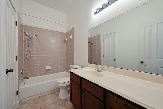 10104 Hibiscus Cv, Austin, TX 78739 - bathroom with shower / washtub combination, vanity, toilet, and tile patterned floors