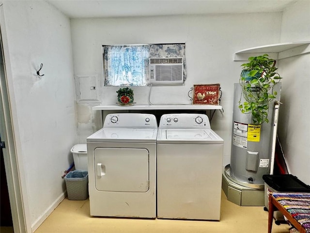 302 E Castlewood Dr, Granite Shoals, TX 78654 - washroom with washer and clothes dryer, electric water heater, and a wall mounted AC